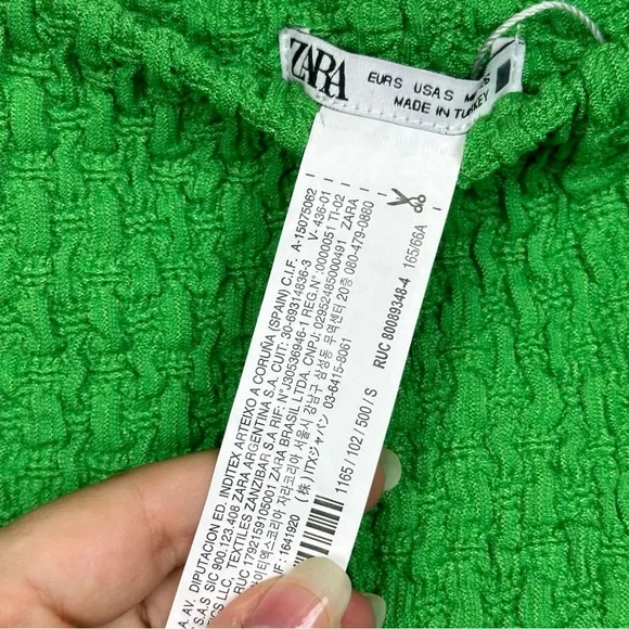 ZARA Honeycomb Woven Textured High Rise Stretchy Pull On Micro Mini Shorts Green