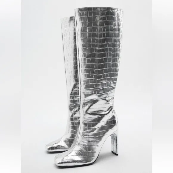 ZARA LAMINATED HEELED BOOTS