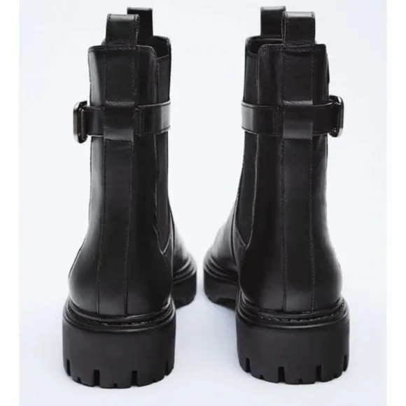 ZARA LEATHER ANKLE BOOTS WITH BUCKLE