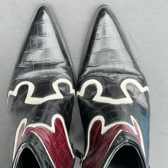 ZARA LEATHER HEELED COWBOY ANKLE BOOTS MULTICOLOURED SIZE 8 (EUR 39)