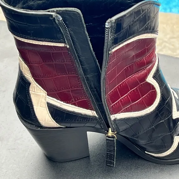 ZARA LEATHER HEELED COWBOY ANKLE BOOTS MULTICOLOURED SIZE 8 (EUR 39)
