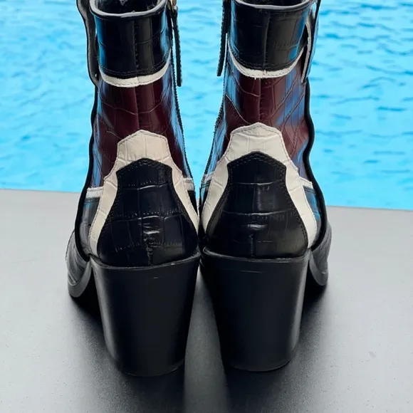 ZARA LEATHER HEELED COWBOY ANKLE BOOTS MULTICOLOURED SIZE 8 (EUR 39)