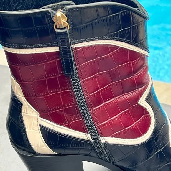 ZARA LEATHER HEELED COWBOY ANKLE BOOTS MULTICOLOURED SIZE 8 (EUR 39)