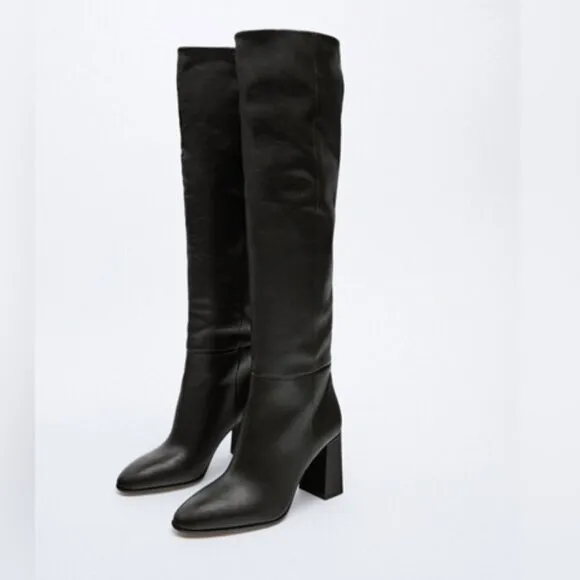 Zara Leather Over The Knee Boots