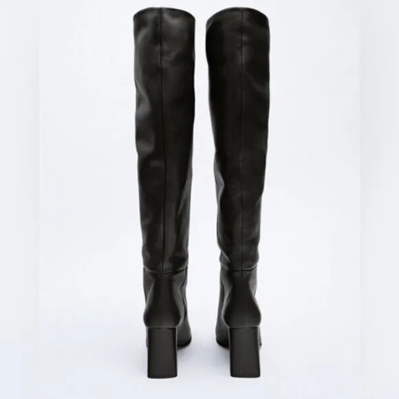 Zara Leather Over The Knee Boots