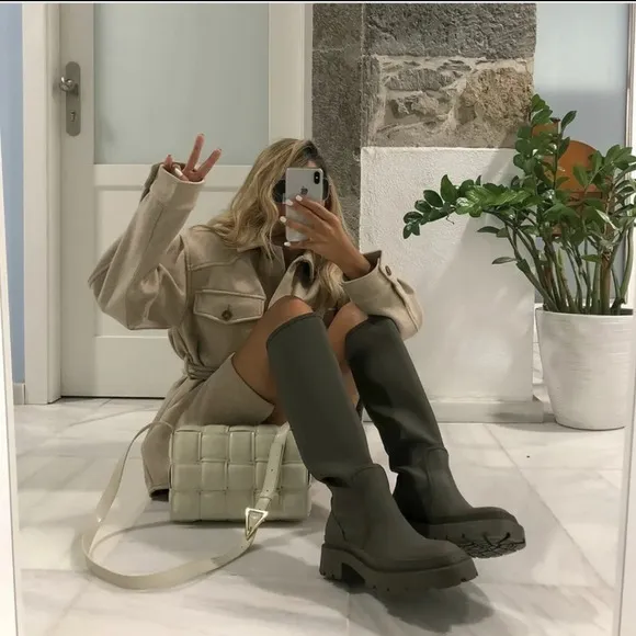 Zara low heeled rubberized boots