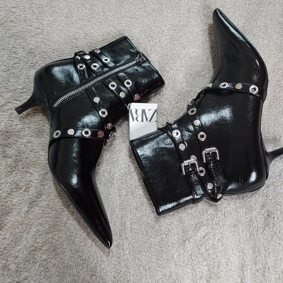 Zara Metal Trim Heeled Booties