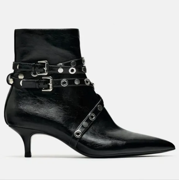 Zara Metal Trim Heeled Booties