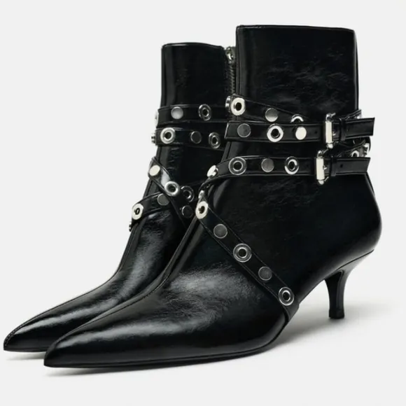 Zara Metal Trim Heeled Booties