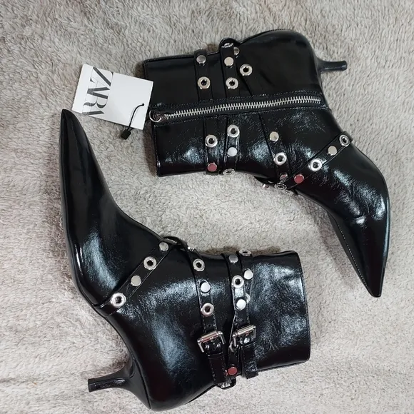 Zara Metal Trim Heeled Booties