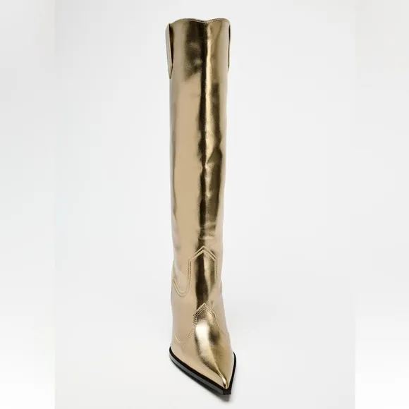 ZARA METALLIC EFFECT HEELED BOOTS