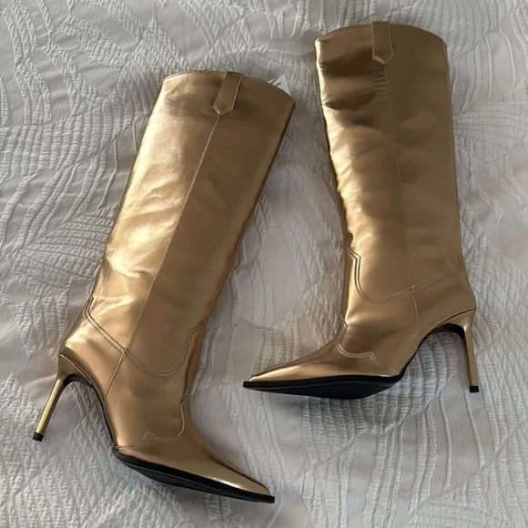 ZARA METALLIC EFFECT HEELED BOOTS