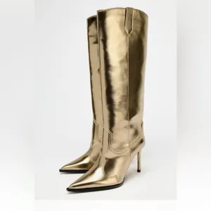 ZARA METALLIC EFFECT HEELED BOOTS