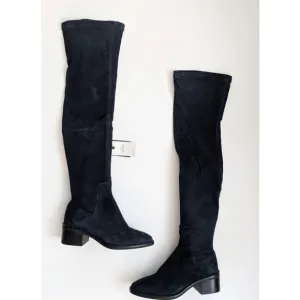Zara Navy Stretch Fitted Flat Leather Suede Over The Knee Boots Women's Size 5