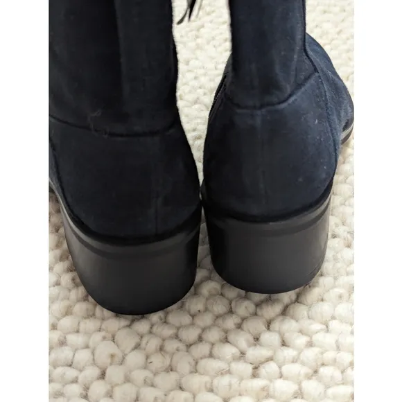 Zara Navy Stretch Fitted Flat Leather Suede Over The Knee Boots Women's Size 5