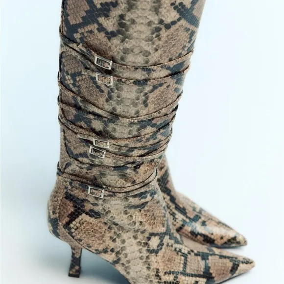 Zara NWT heeled animal print boots