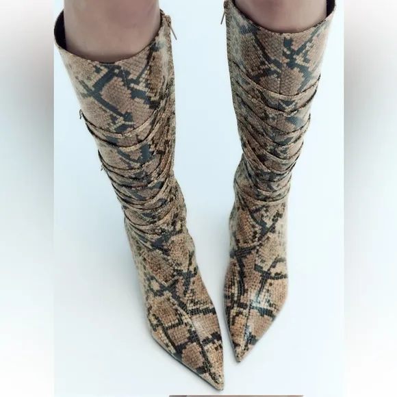 Zara NWT heeled animal print boots