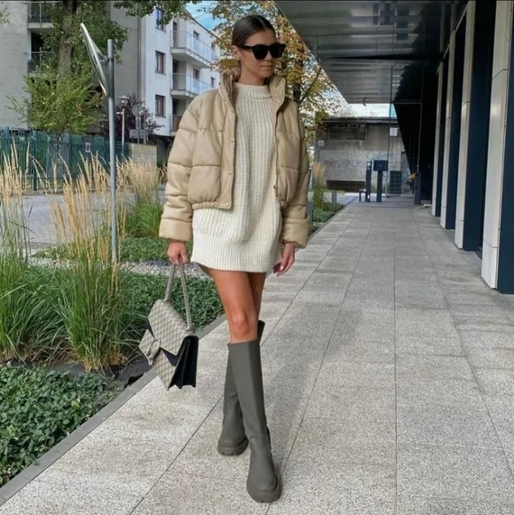 ZARA NWT RUBBERISED FLAT BOOTS TALL Blogger's FAVORITE/ TRENDY