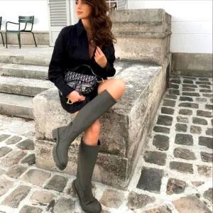 ZARA NWT RUBBERISED FLAT BOOTS TALL Blogger's FAVORITE/ TRENDY