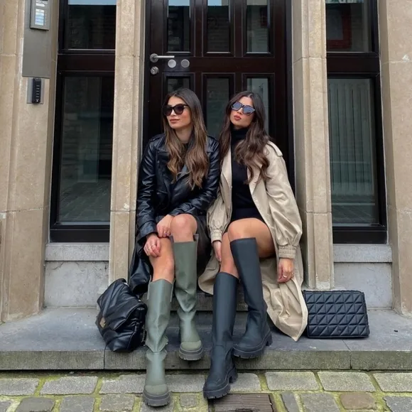 ZARA NWT RUBBERISED FLAT BOOTS TALL Blogger's FAVORITE/ TRENDY