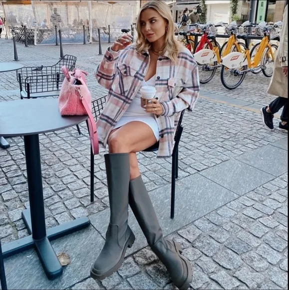 ZARA NWT RUBBERISED FLAT BOOTS TALL Blogger's FAVORITE/ TRENDY