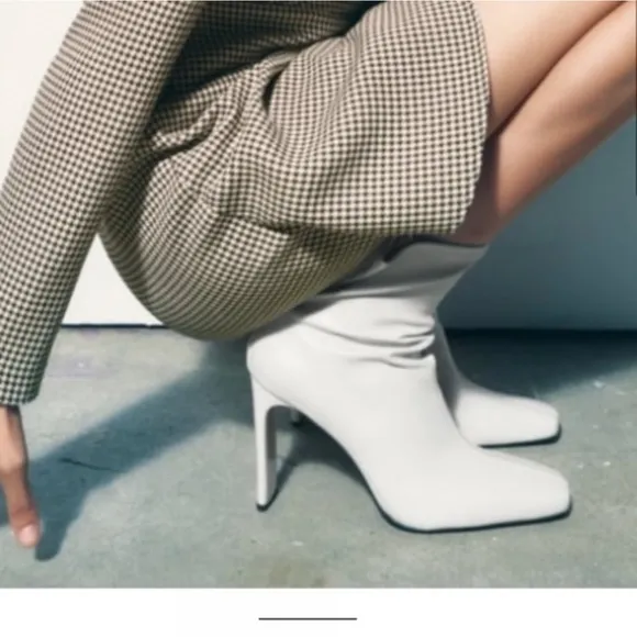 Zara off white heeled square toe ankle Boots