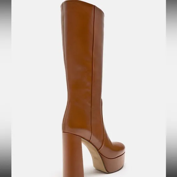 ZARA PLATFORM LEATHER BOOTS Heeled knee high Bloggers favorite