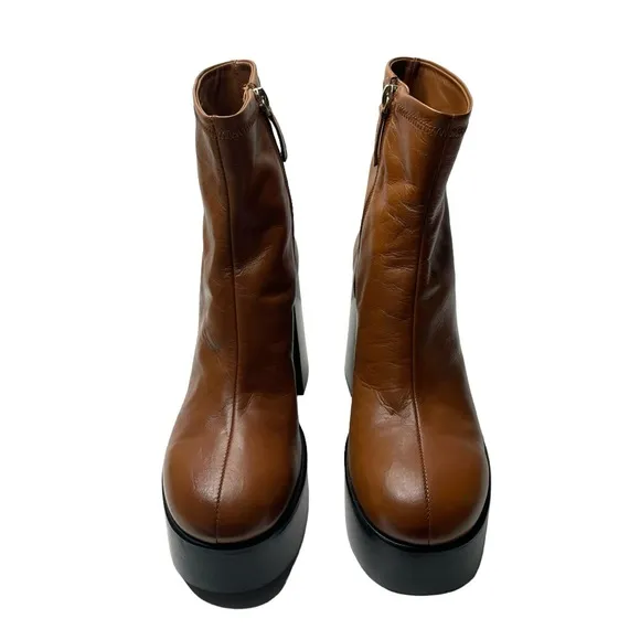 Zara | Platform Leather Heeled Ankle Boots in Brown 40