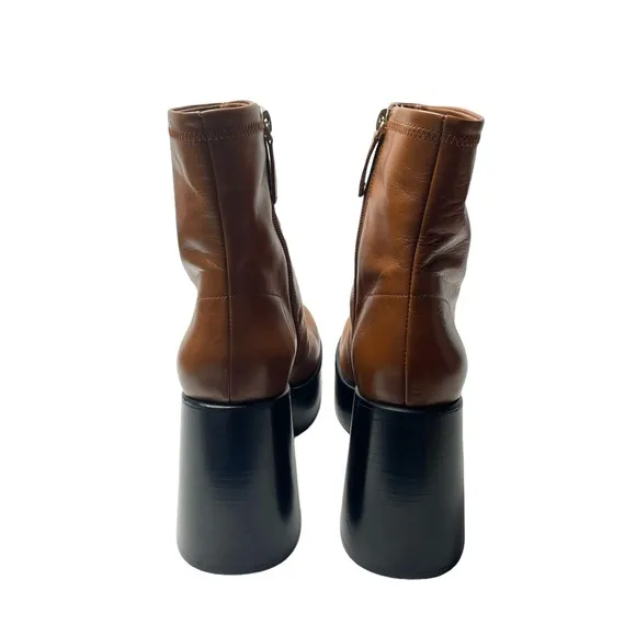 Zara | Platform Leather Heeled Ankle Boots in Brown 40
