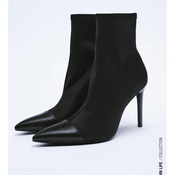 Zara pointed fabric heeled ankle boots