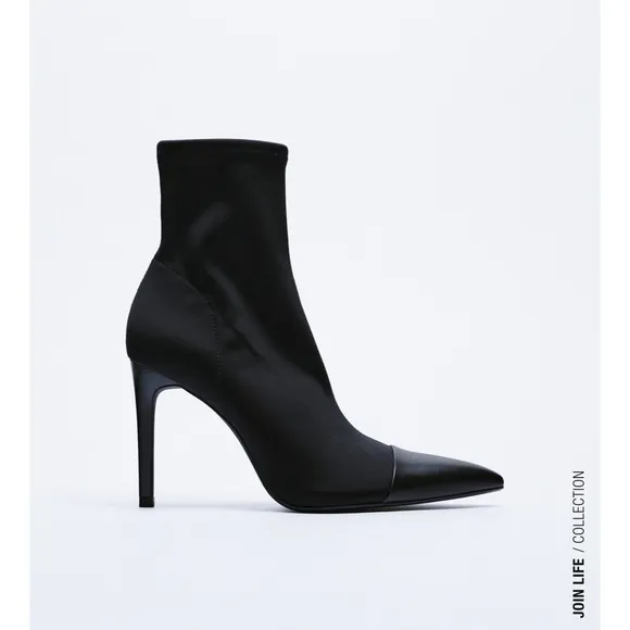 Zara pointed fabric heeled ankle boots