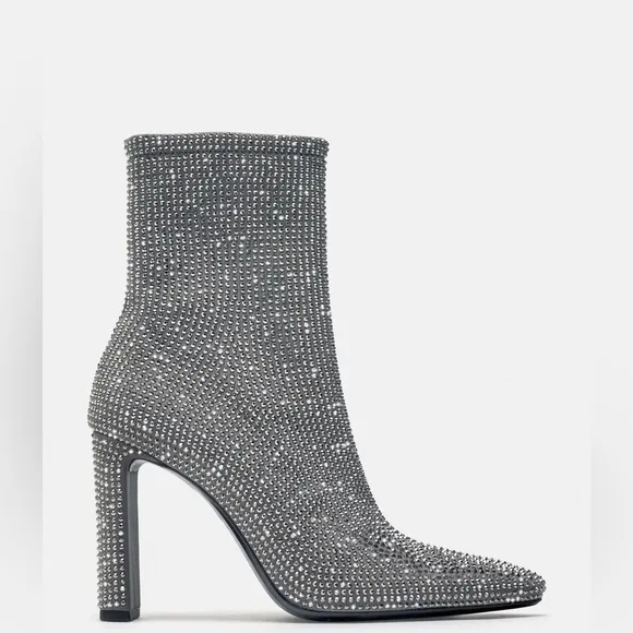 ZARA RHINESTONE HEELED ANKLE BOOTS new without tags