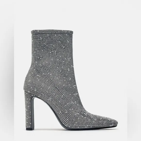 ZARA RHINESTONE HEELED ANKLE BOOTS new without tags
