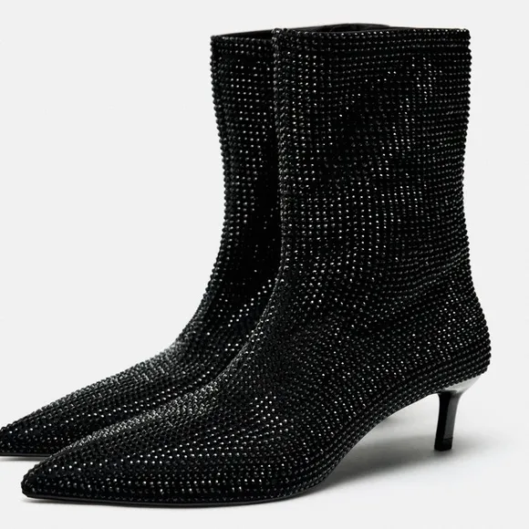 Zara rhinestone heeled ankle boots