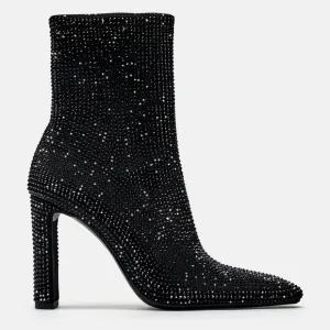 Zara Rhinestone Heeled Black Ankle Boots Size 10