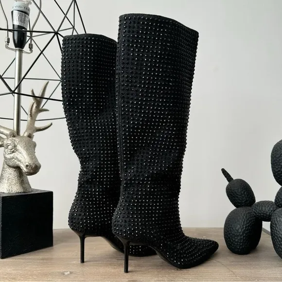 ZARA Rhinestone heeled denim boots 3081/310