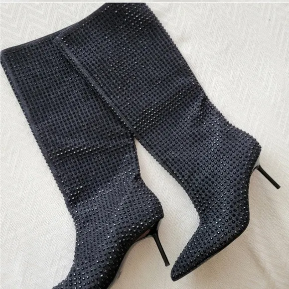 ZARA Rhinestone heeled denim boots 3081/310