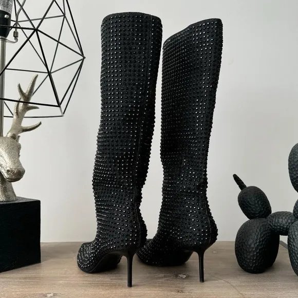 ZARA Rhinestone heeled denim boots 3081/310