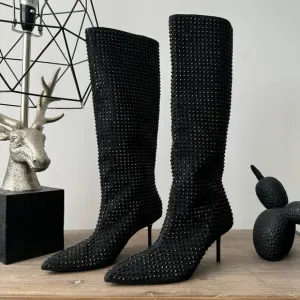 ZARA Rhinestone heeled denim boots 3081/310