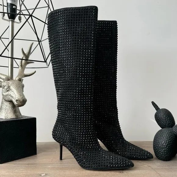 ZARA Rhinestone heeled denim boots 3081/310
