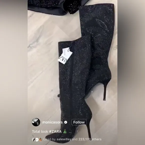 ZARA Rhinestone heeled denim boots 3081/310
