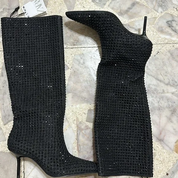 ZARA Rhinestone heeled denim boots 3081/310