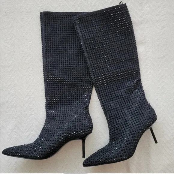 ZARA Rhinestone heeled denim boots 3081/310