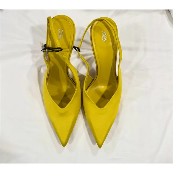 Zara Satin effect heeled slingbacks Size 40 EU / 9 US