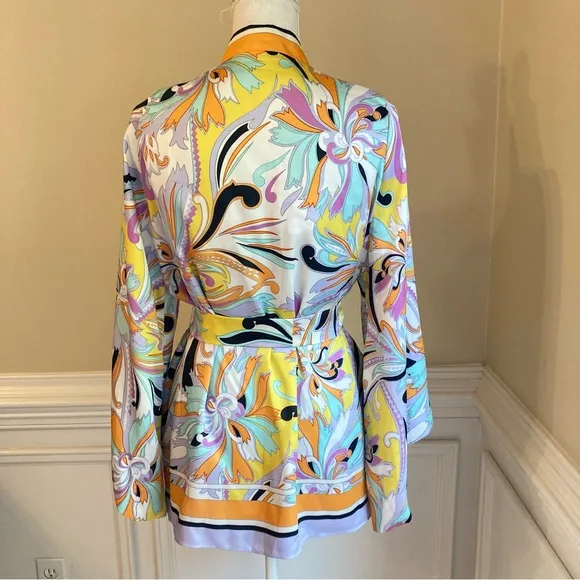 ZARA Scarf Paisley Print Satin Multicolor Purple Orange Kimono Wrap Jacket NWT