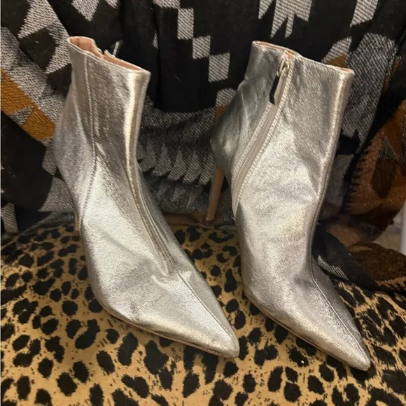 Zara Silver Heeled Boots with Pointed Toe
