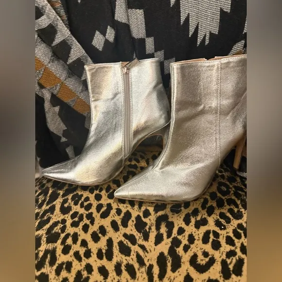 Zara Silver Heeled Boots with Pointed Toe