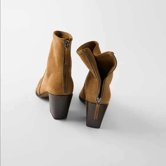 ZARA Soft Split Real Leather Heeled Ankle Boots