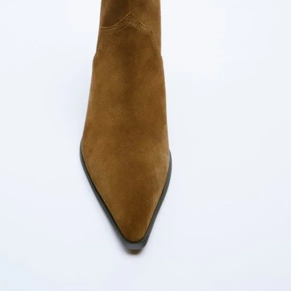 ZARA SPLIT SUEDE HEELED COWBOY ANKLE BOOTS