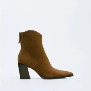 ZARA SPLIT SUEDE HEELED COWBOY ANKLE BOOTS